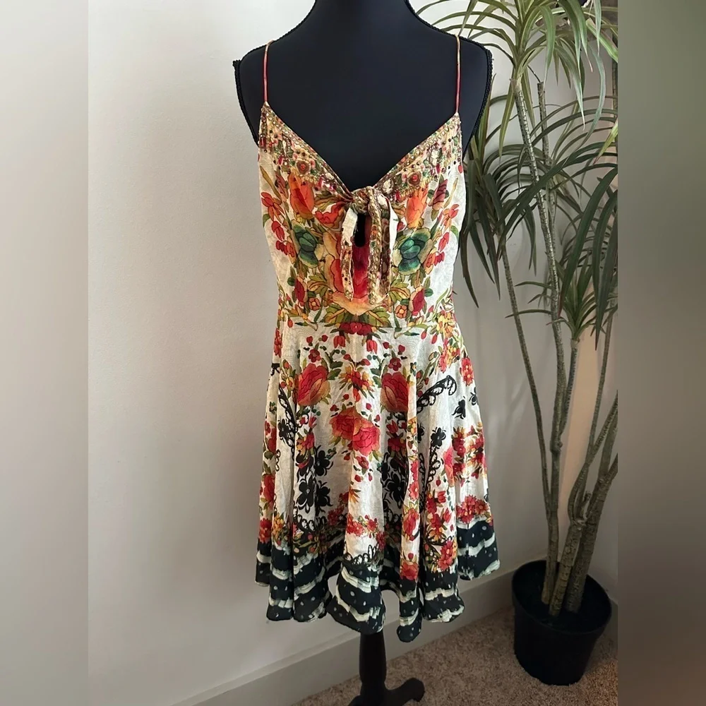 Camilla | Dresses | Camilla Silk Floral Beaded Mini Dress | Poshmark